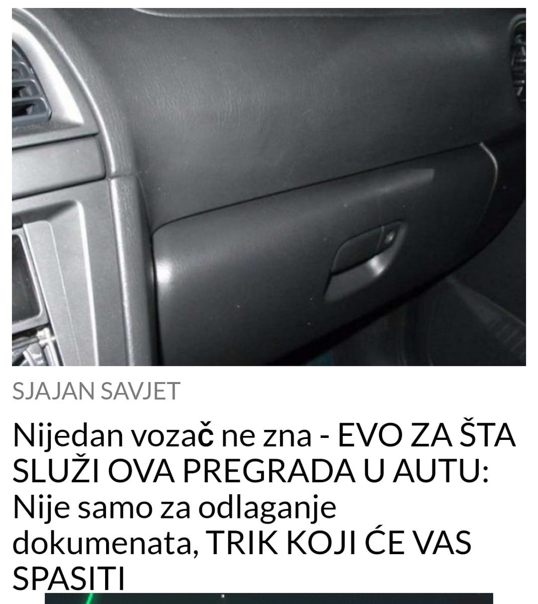 Nijedan vozač ne zna – EVO ZA ŠTA SLUŽI OVA PREGRADA U AUTU: Nije samo za odlaganje dokumenata, TRIK KOJI ĆE VAS SPASITI