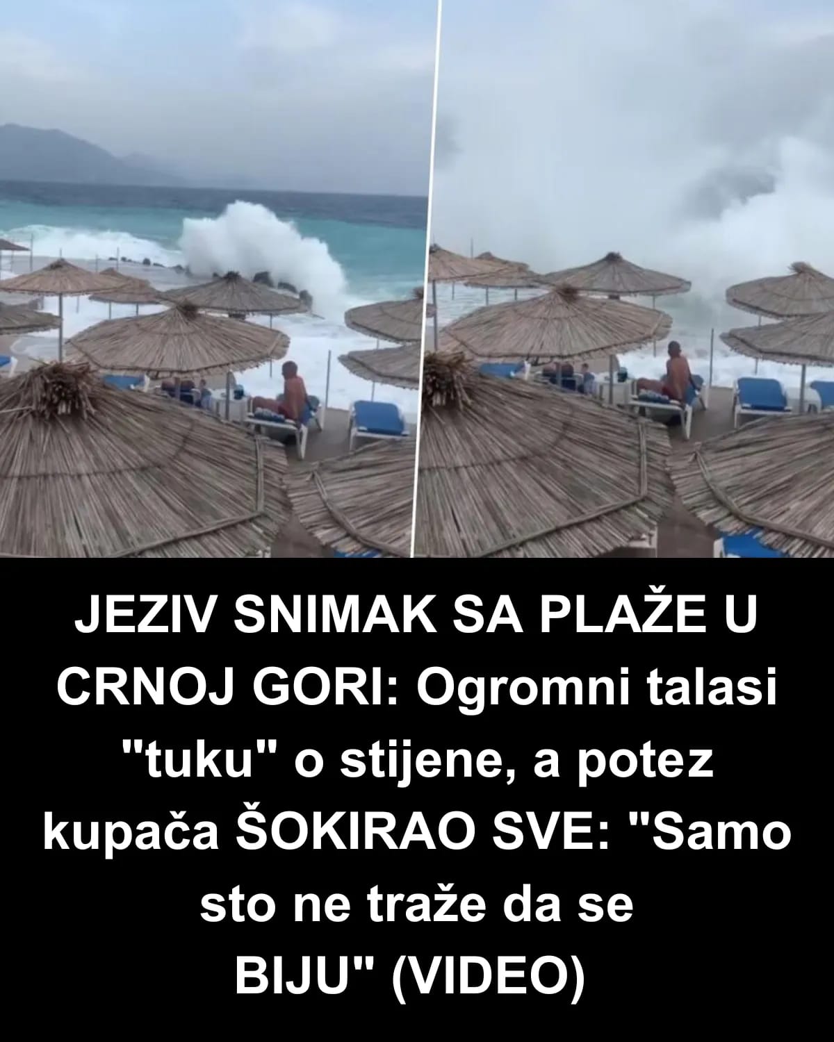 JEZIV SNIMAK SA PLAŽE U CRNOJ GORI: Ogromni talasi “tuku” o stijene, a potez kupača ŠOKIRAO SVE: “Samo sto ne traže da se BIJU” (VIDEO)