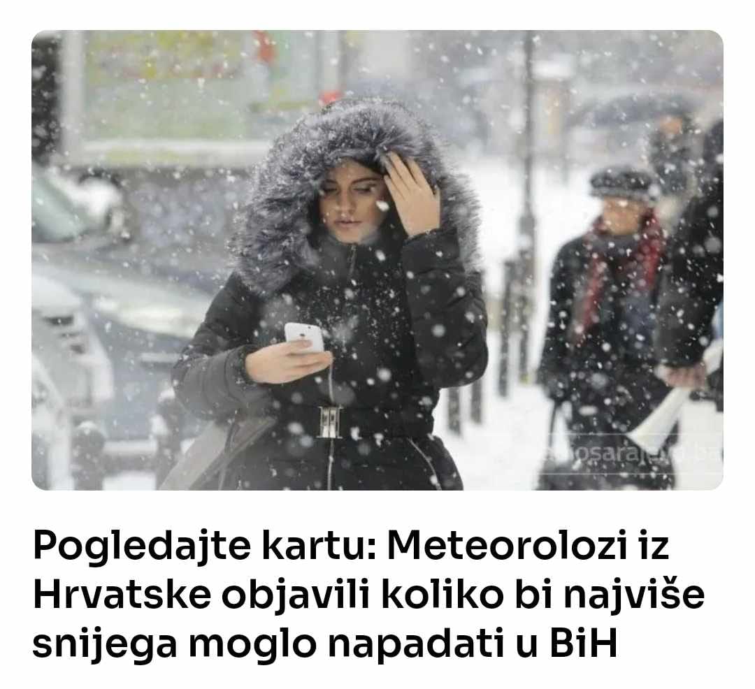 Pogledajte kartu: Meteorolozi iz Hrvatske objavili koliko bi najviše snijega moglo napadati u BiH