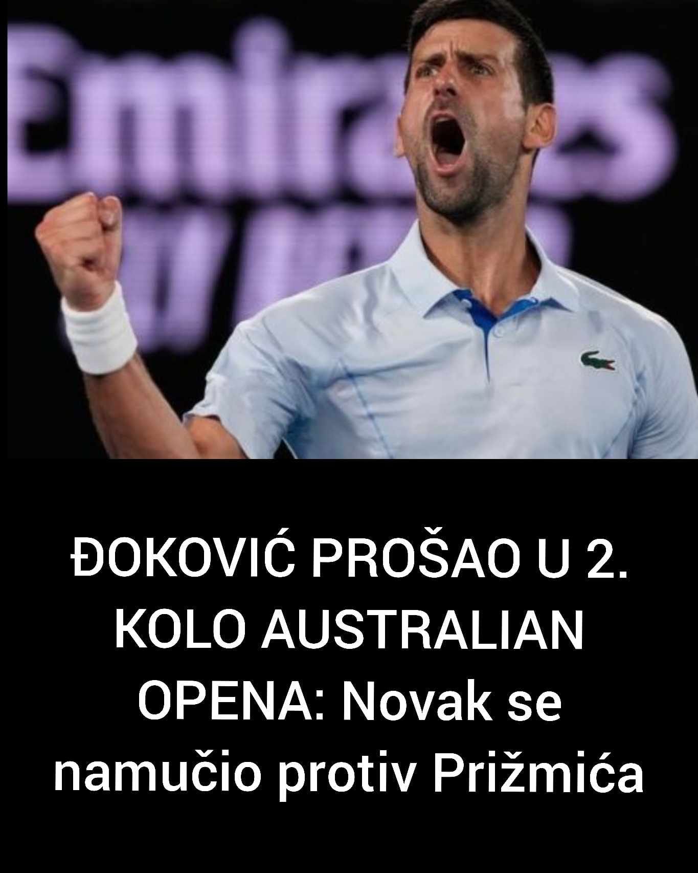 ĐOKOVIĆ PROŠAO U 2. KOLO AUSTRALIAN OPENA: Novak se namučio protiv Prižmića